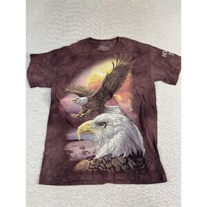 The Mountain Shirt Mens Medium Brown Tie Dye Bald Eagle Graphic 2011 USA Nature